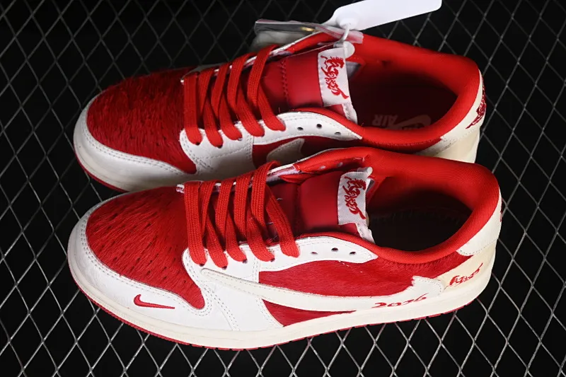 All categories Air Jordan Jordan series basketball shoes Air Jordan 1 Low high-end customized low-top sneakers Travis Scott x Fragment Design x Air Jordan 1 Low OG SP AJ1 Joe 1 Year of the Horse limited joint brand white and red horse hair low-top cultural and casual sneakers XS2025-090